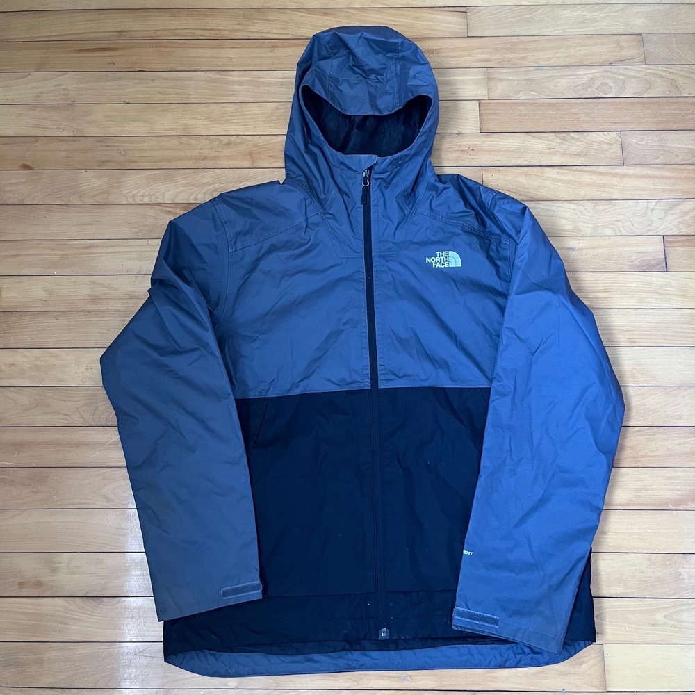 The North Face Mens XL DryVent Hooded Rain Jacket Slate Blue Black Colorblock